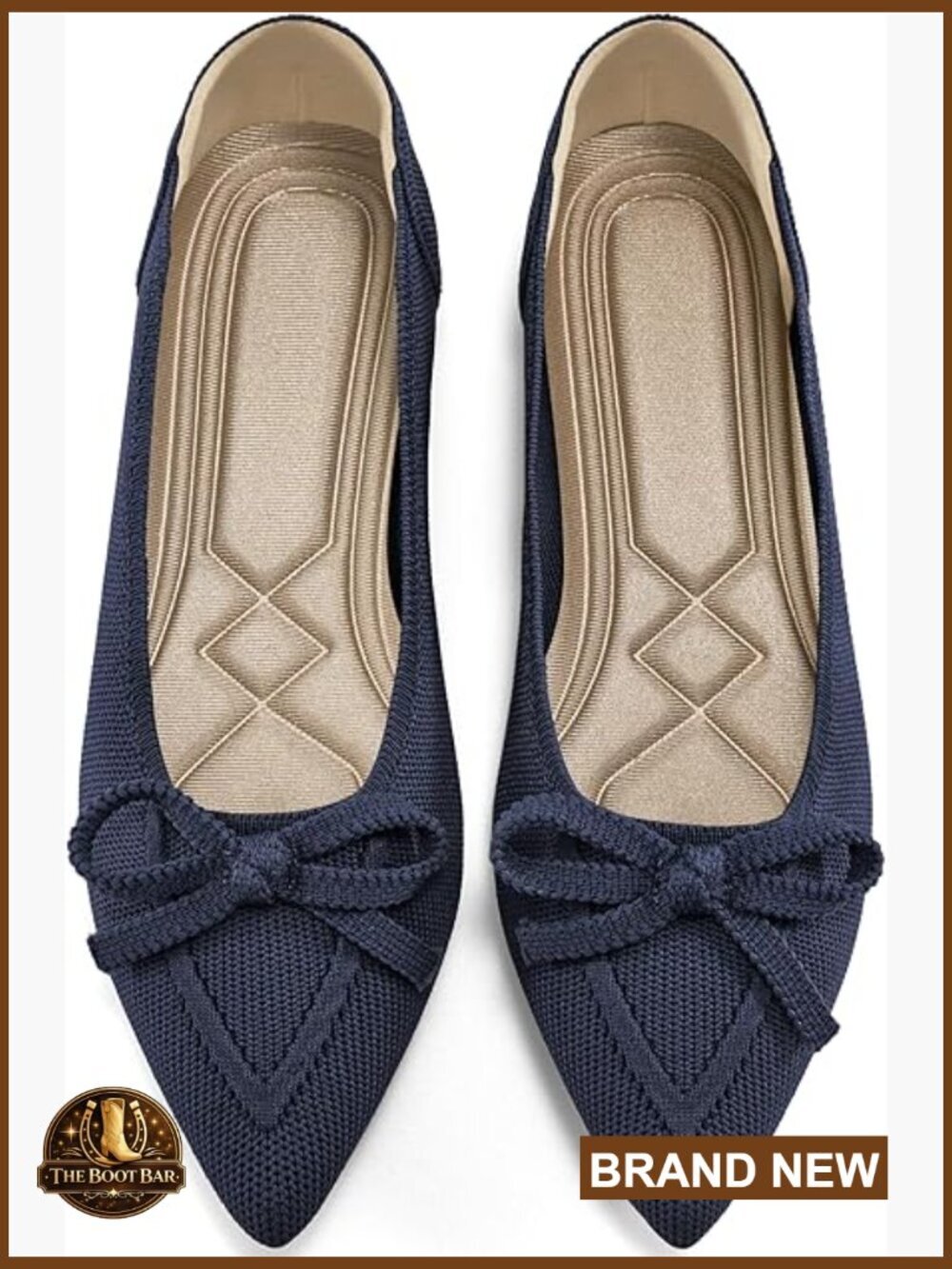 Women's Pointed Toe Bow Knit Ballet Flats Slip On Dressy Work Shoes